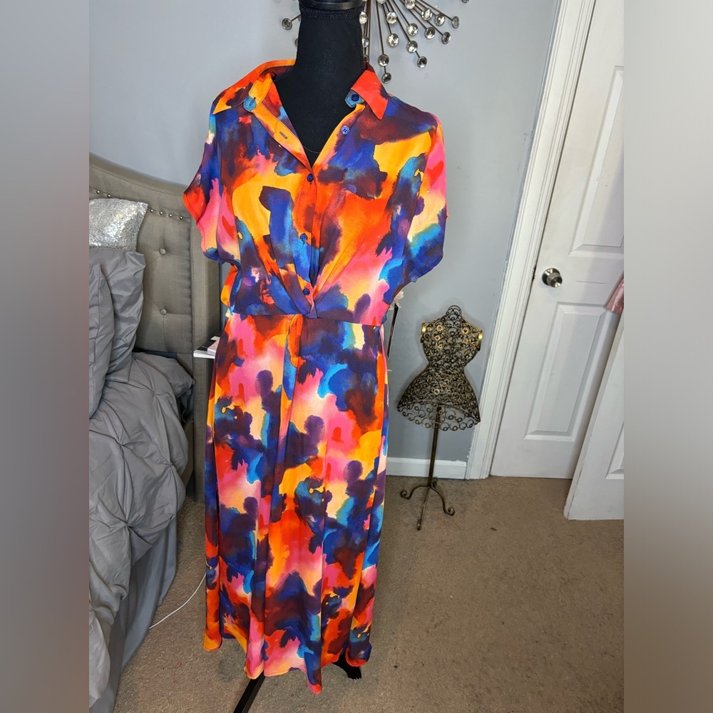 Multicolor midi skater dress with tie detail from NY&Co. - NWT